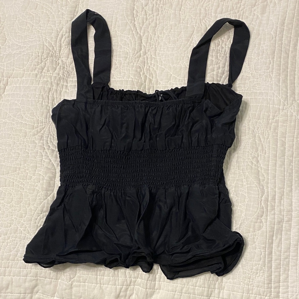 J. Crew Black Smocked Top